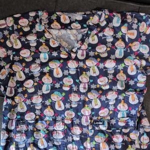 Snowman Print Landau Scrub Top